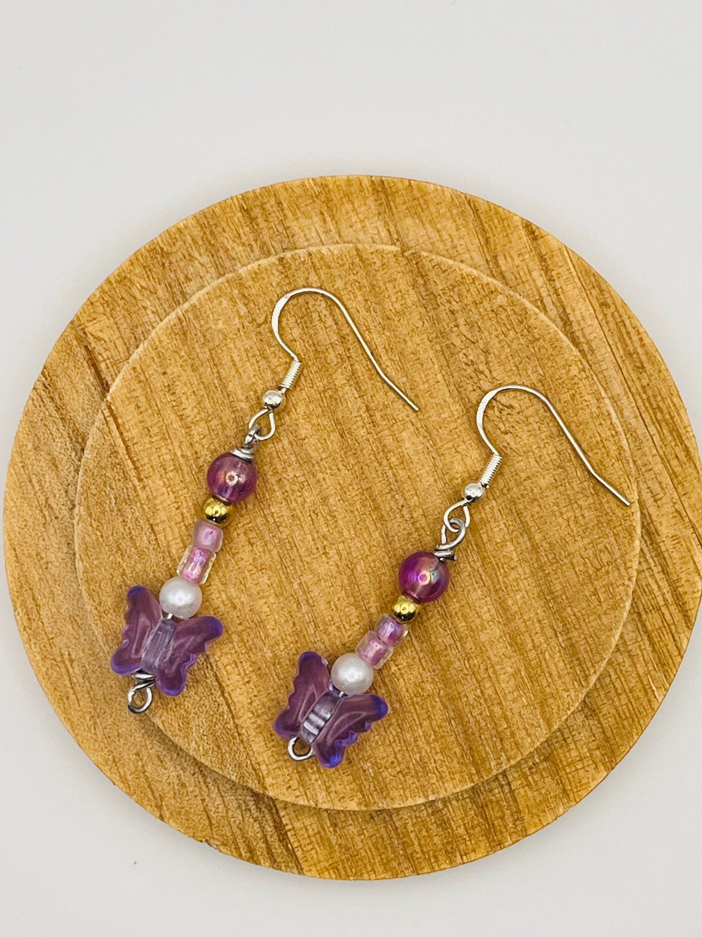 Purple Butterfly Beaded Earrings