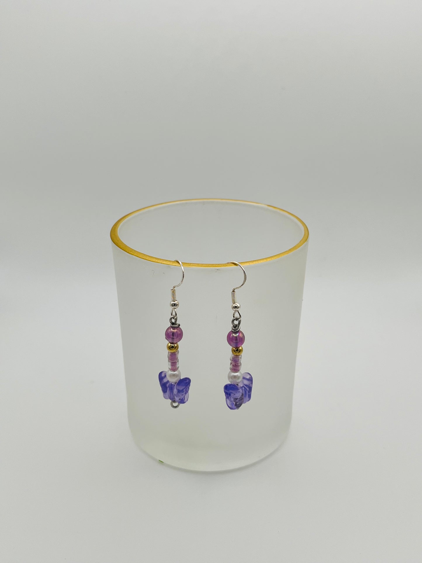 Purple Butterfly Beaded Earrings