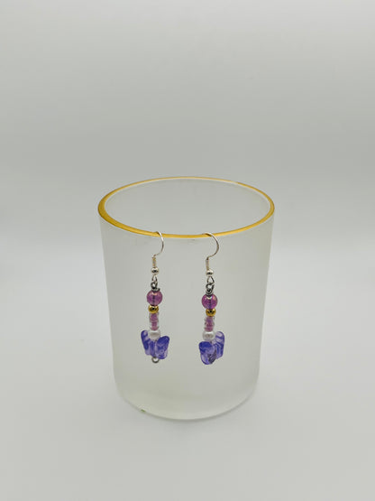 Purple Butterfly Beaded Earrings