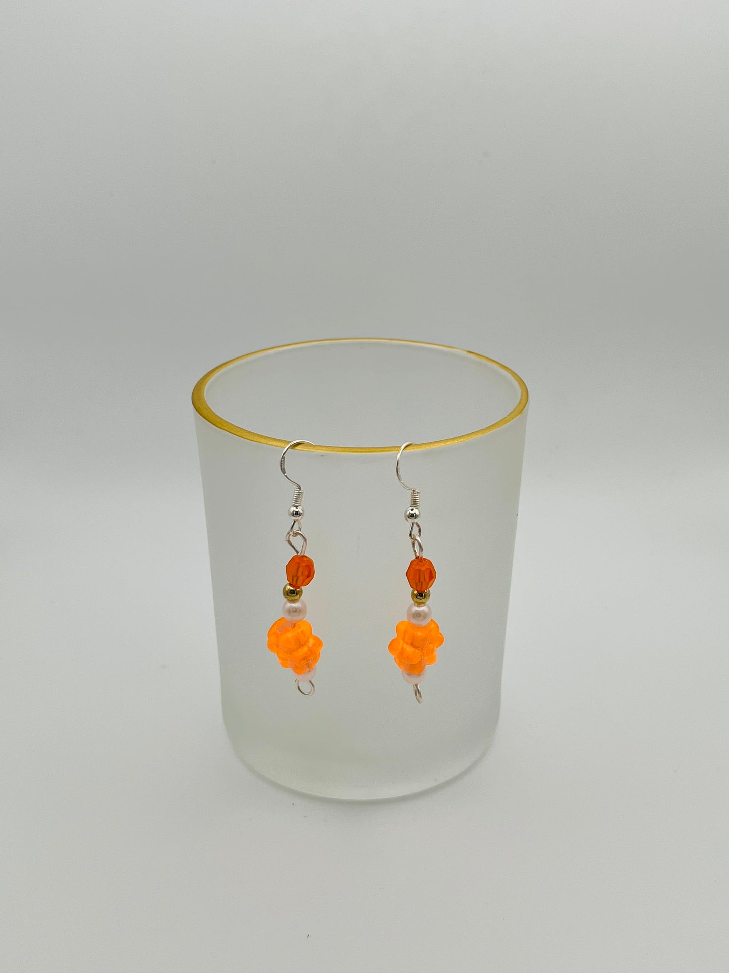 Orange Flower Beaded Earrings