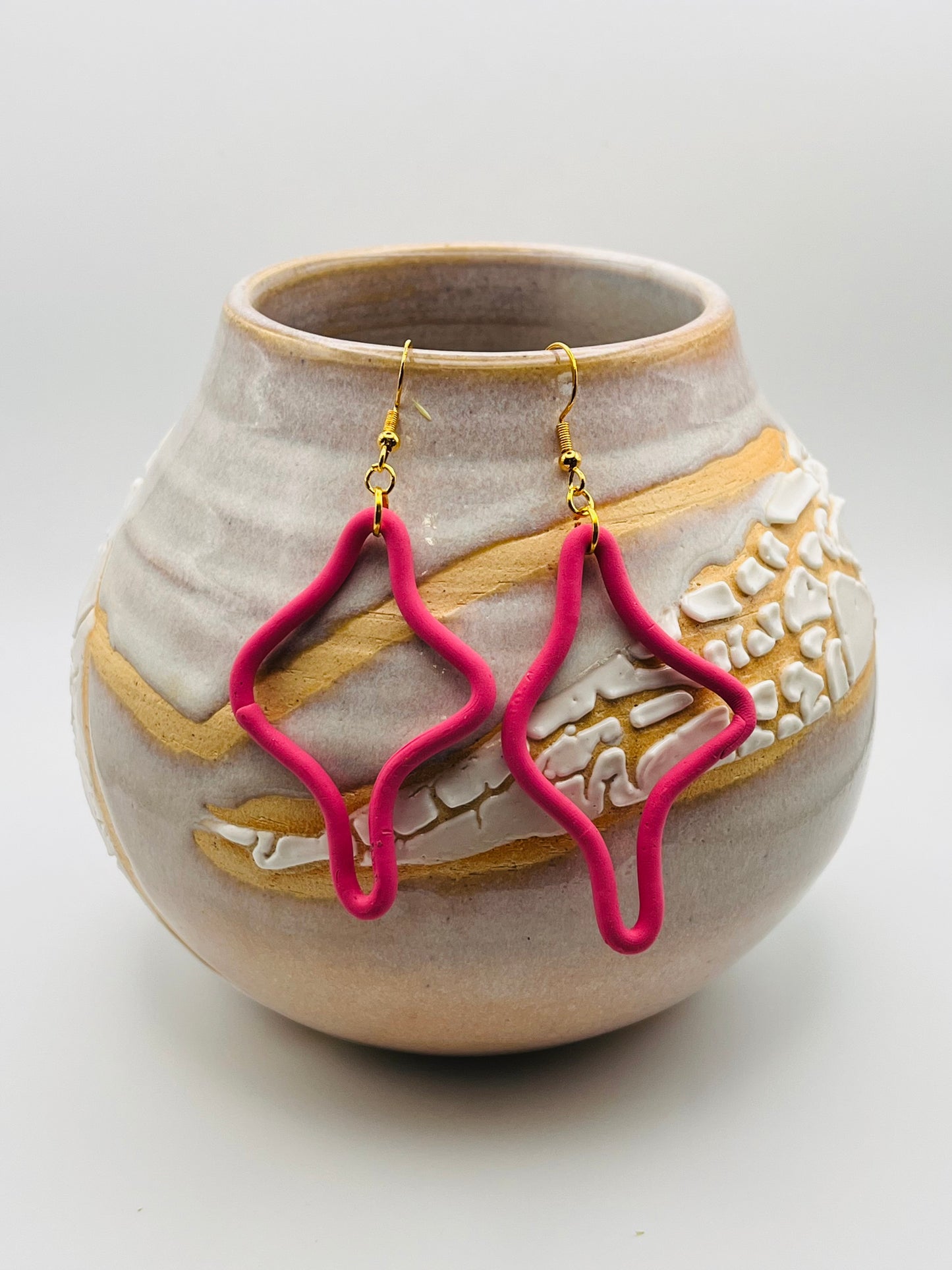 Crazy Shaped Pink Clay Earrings