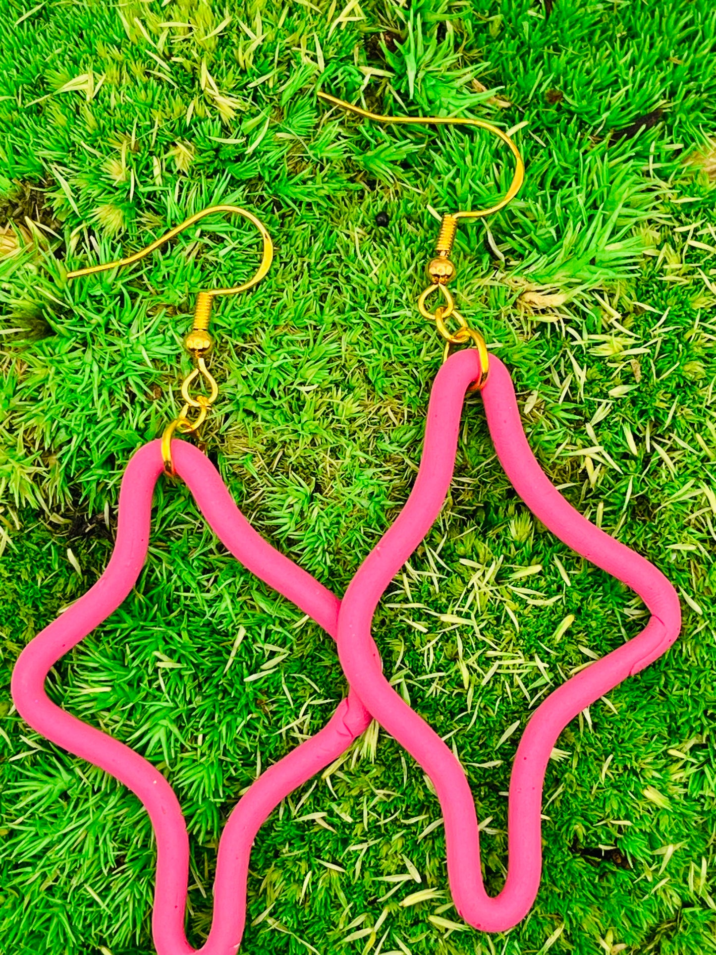 Crazy Shaped Pink Clay Earrings