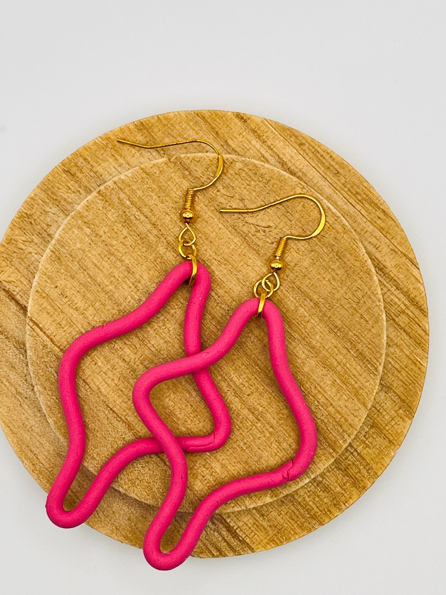 Crazy Shaped Pink Clay Earrings