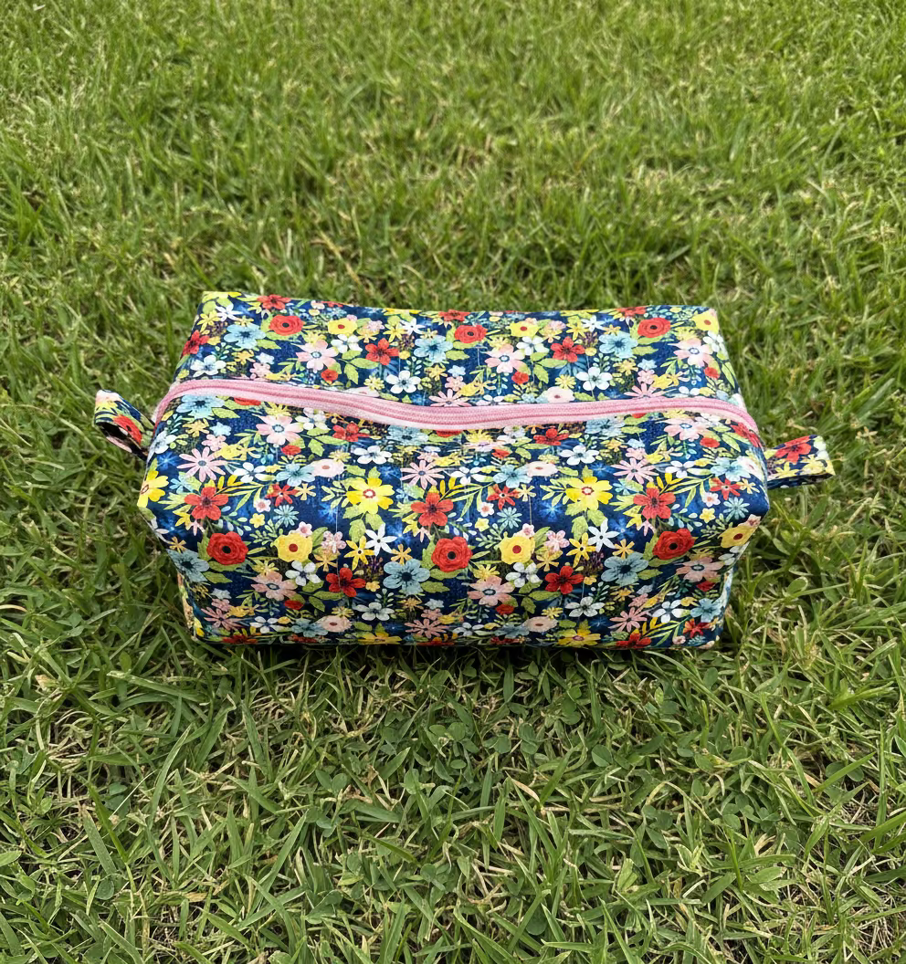 Floral Quilted Boxy Makeup Pouch
