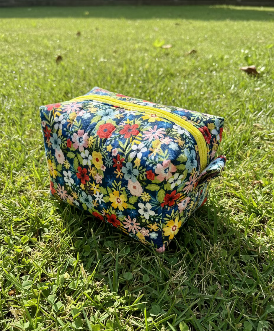 Floral Quilted Boxy Makeup Pouch
