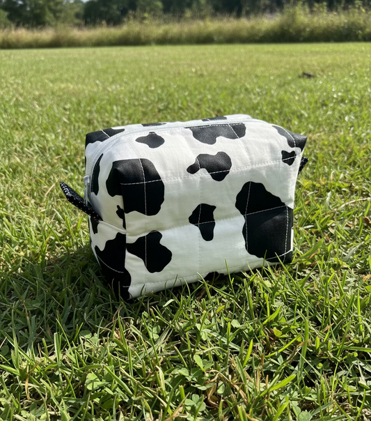 Cow Quilted Boxy Makeup Pouch