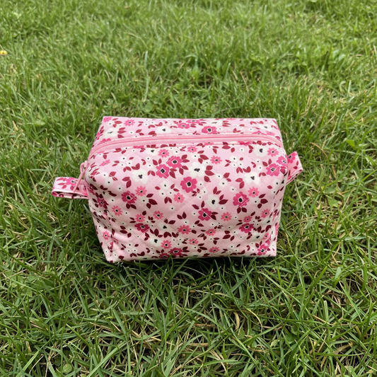 Pink Floral Quilted Boxy Makeup Pouch