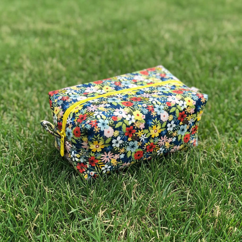 Floral Quilted Boxy Makeup Pouch