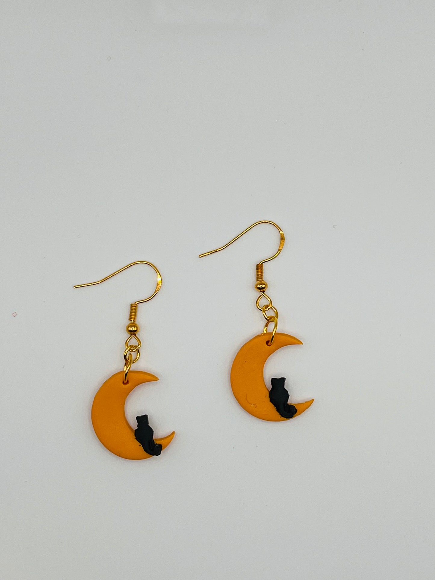 Cat and Moon Clay Earrings