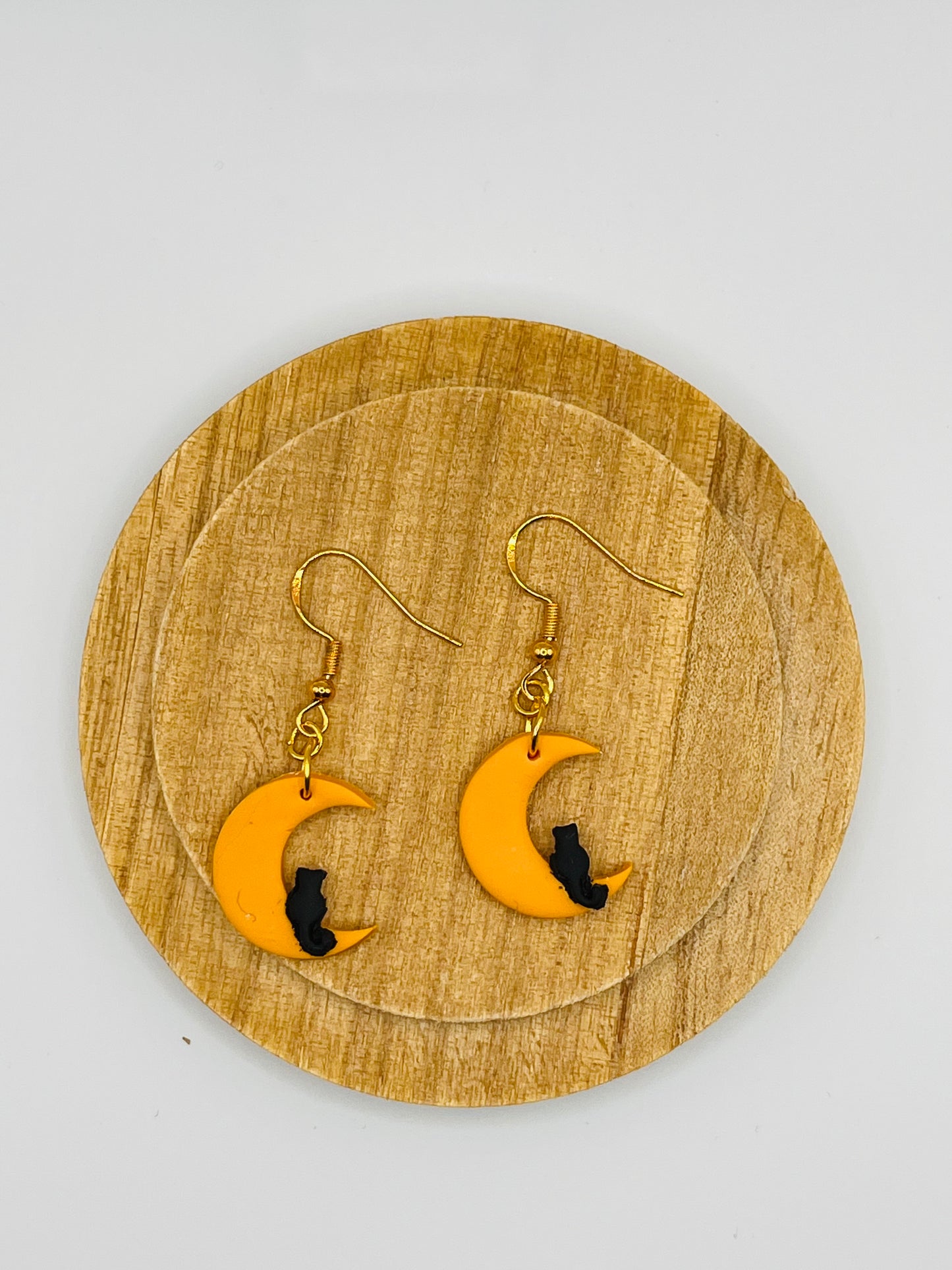 Cat and Moon Clay Earrings