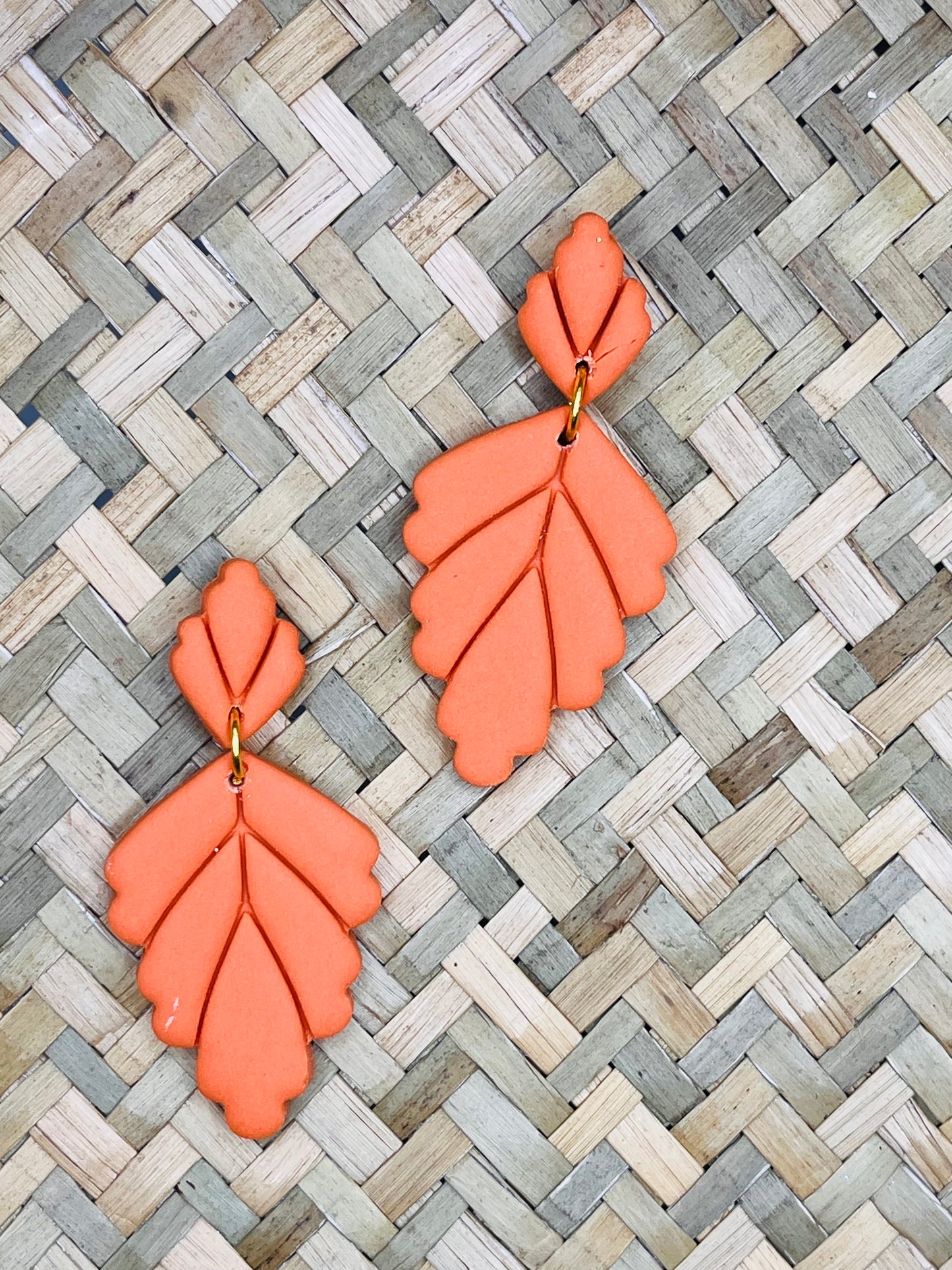 Scalloped Leaf Stud Dangle Clay Earrings