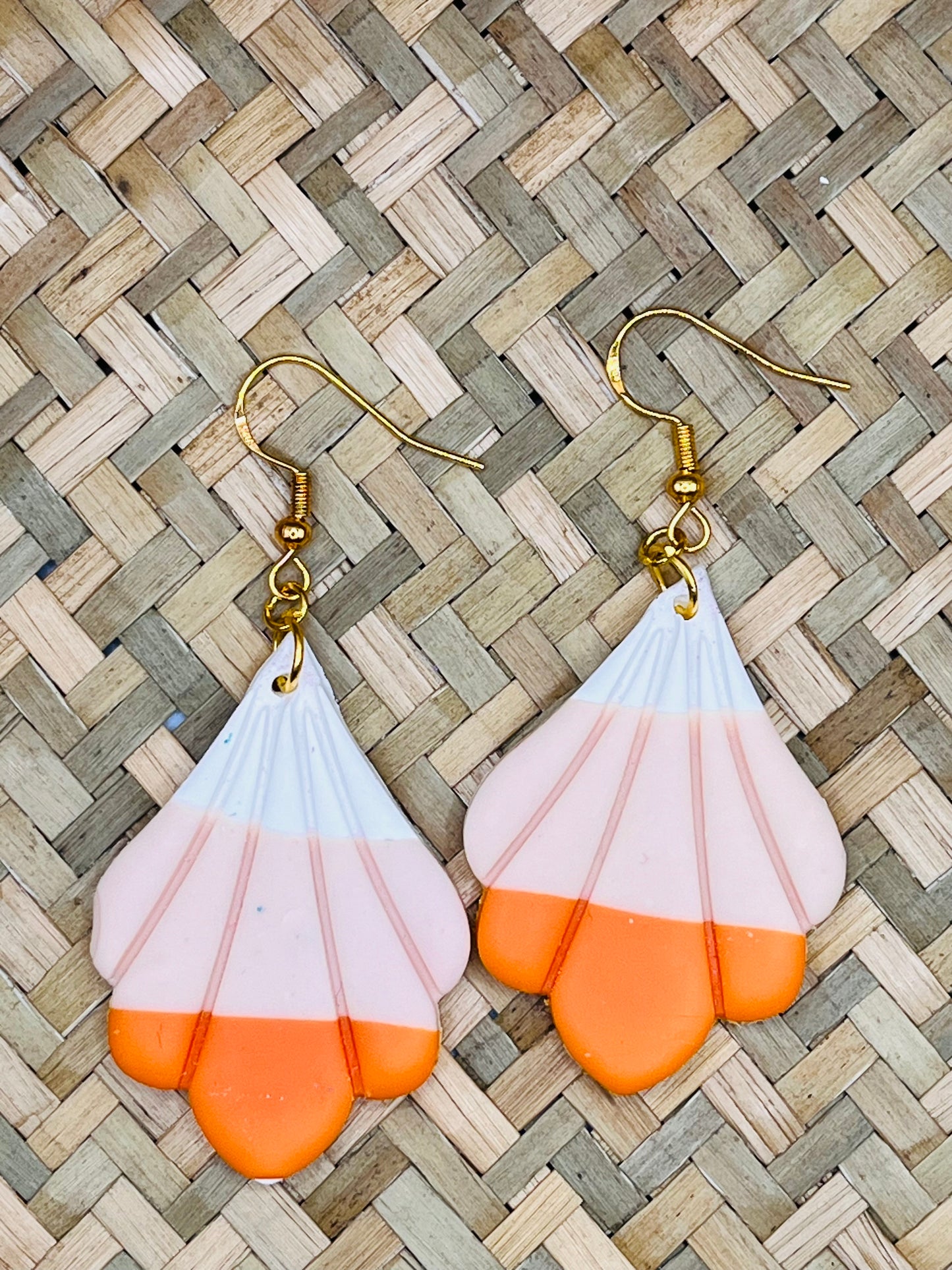 Scallop Flower Candy Corn Clay Earrings