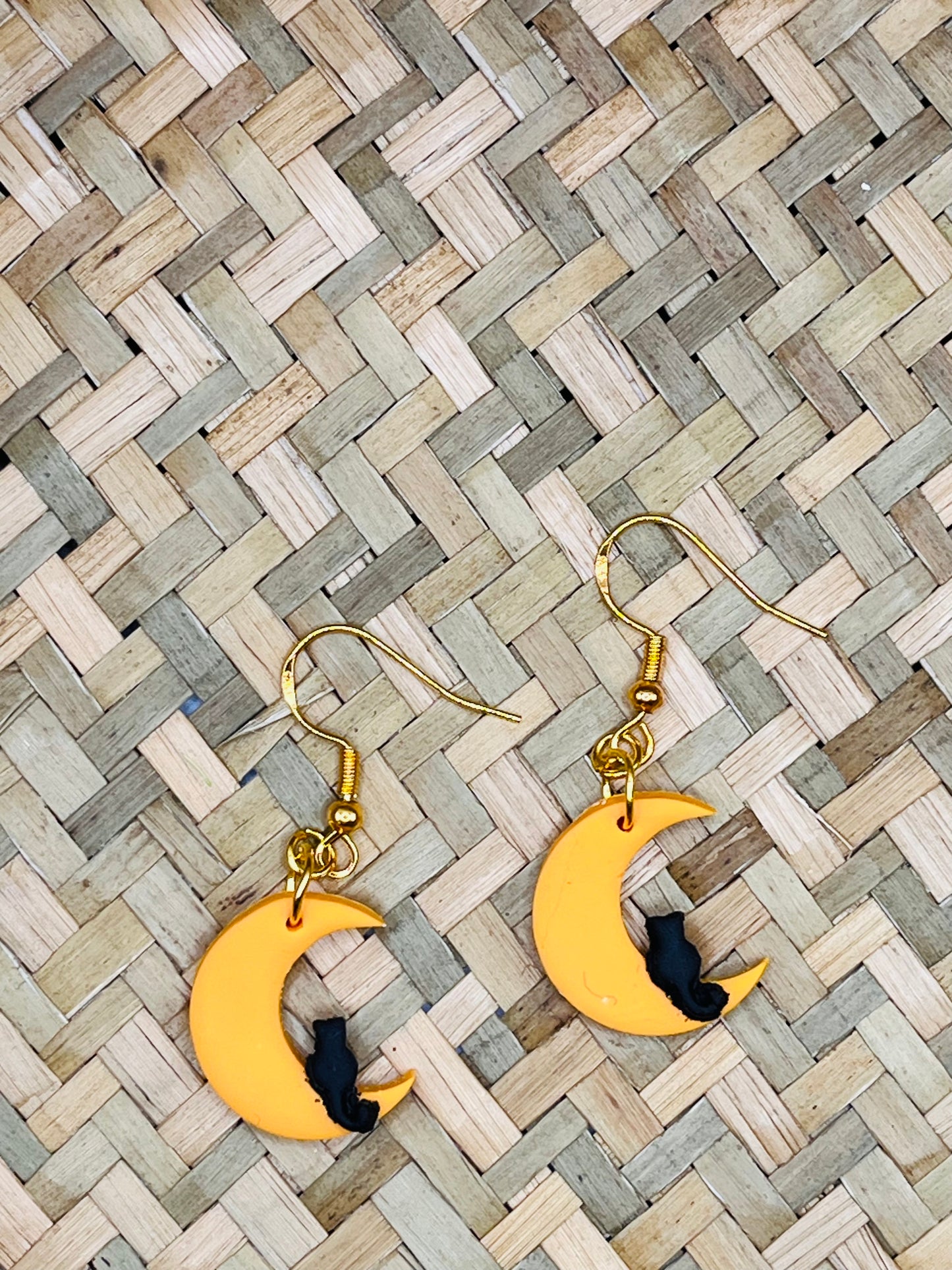 Cat and Moon Clay Earrings