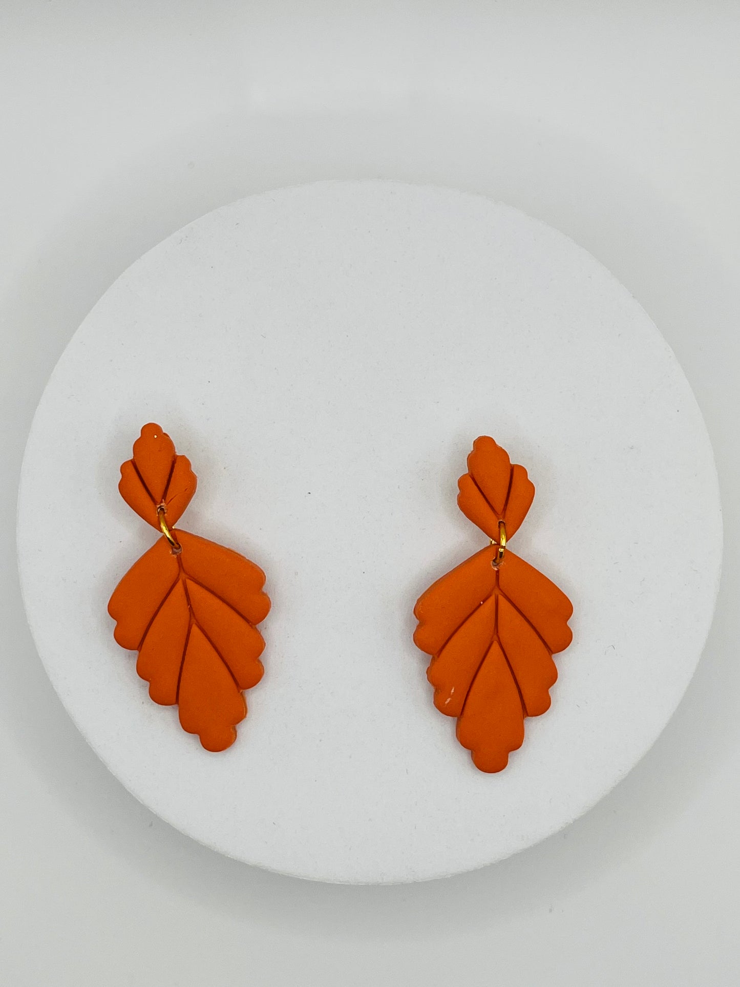 Scalloped Leaf Stud Dangle Clay Earrings