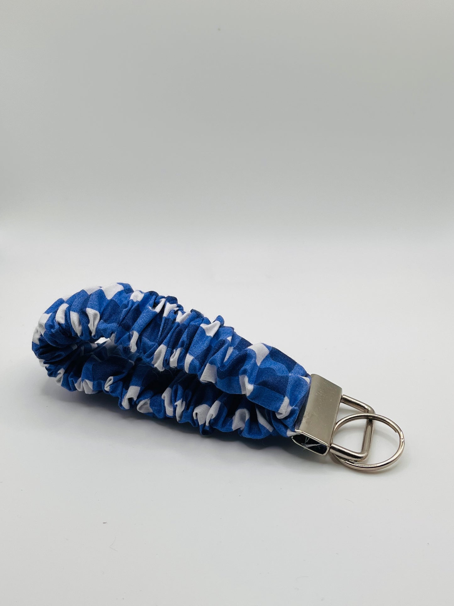 Blue Plaid Handmade Key Wristlet Keychain Scrunchie Accessory