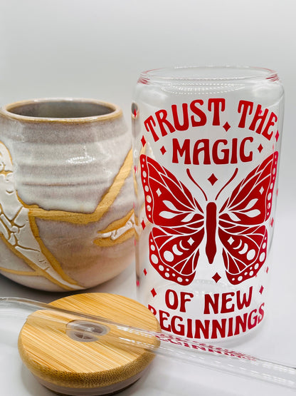 Trust the Magic of New Beginnings Iced Coffee Glass Cup