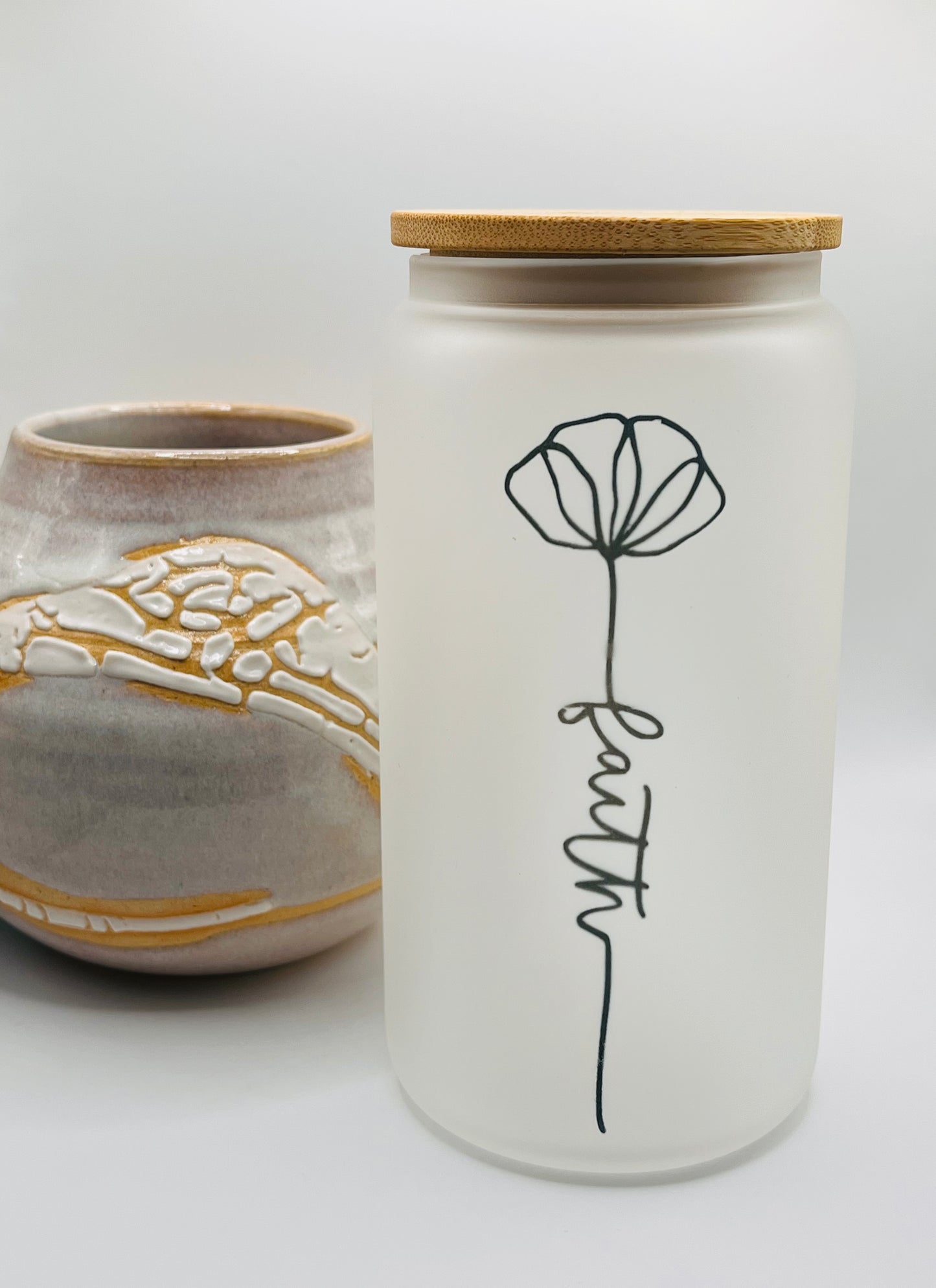 Faith Flower Frosted Coffee Glass