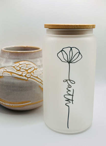 Faith Flower Frosted Coffee Glass