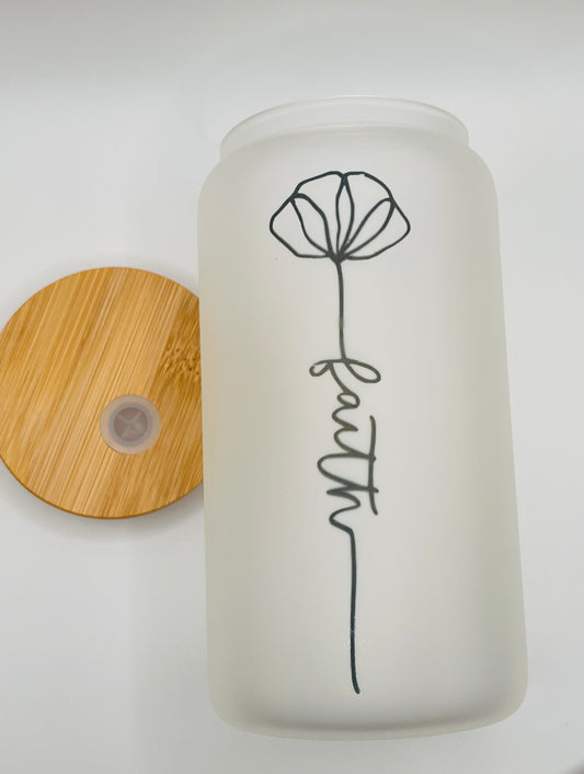 Faith Flower Frosted Coffee Glass