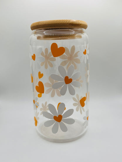 Daisy Hearts Iced Coffee Glass Cup