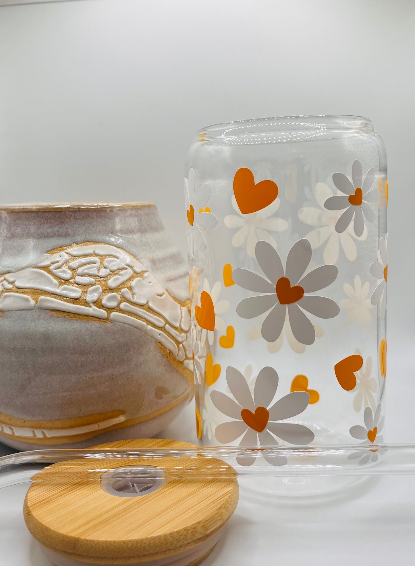 Daisy Hearts Iced Coffee Glass Cup