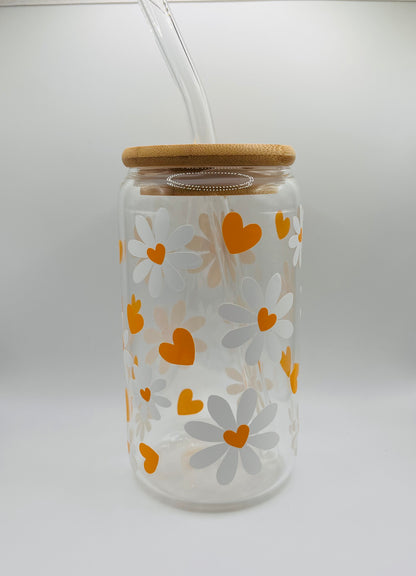 Daisy Hearts Iced Coffee Glass Cup