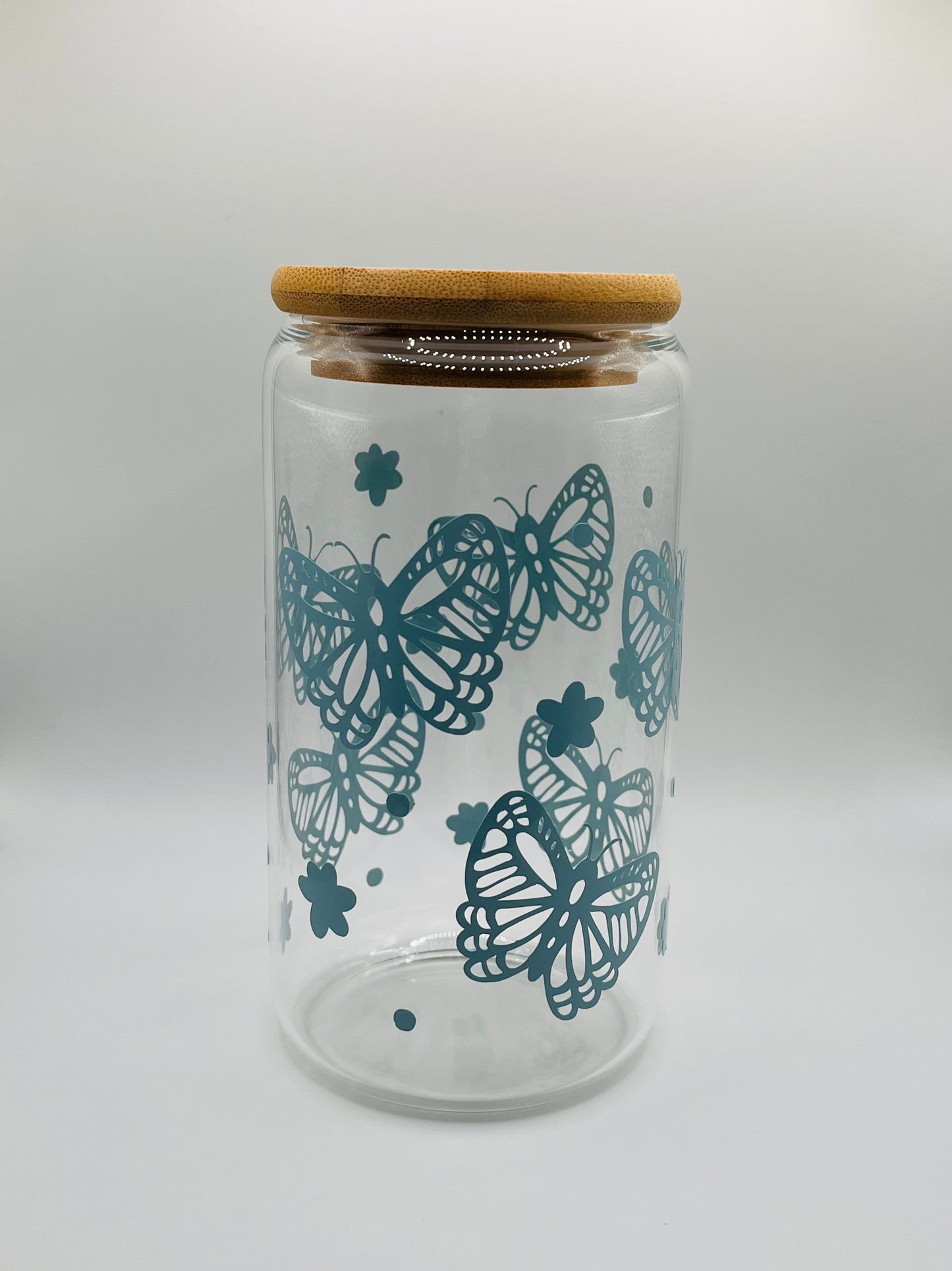 Blue Butterfly Ice Coffee Glass Cup