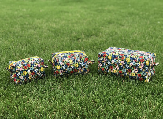 Floral Quilted Boxy Makeup Pouch