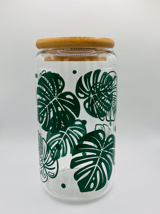 Monstera Leaf Iced Coffee Glass