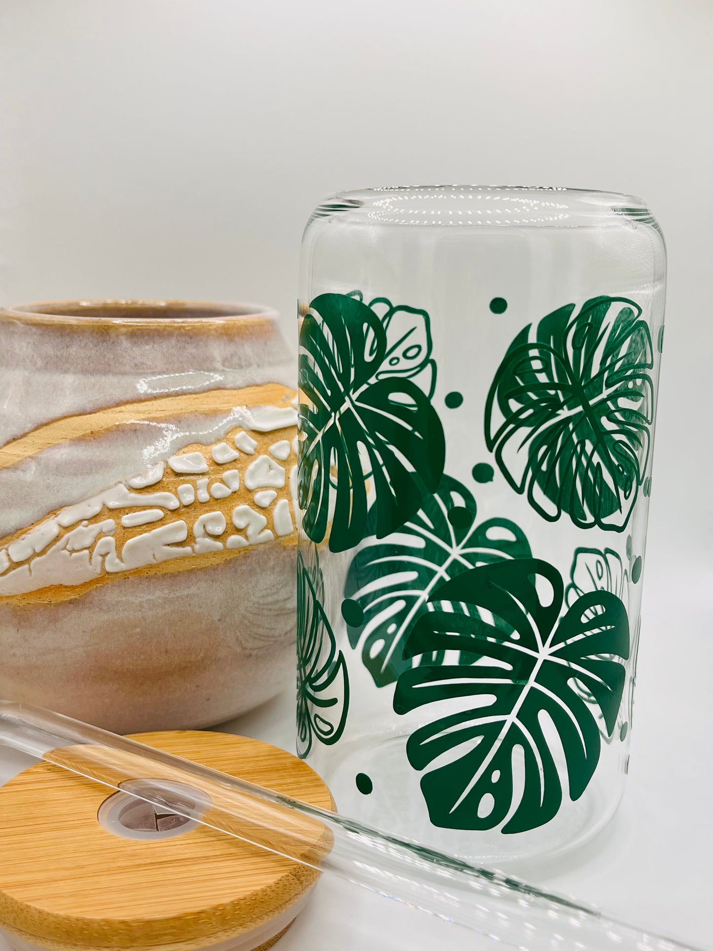 Monstera Leaf Iced Coffee Glass