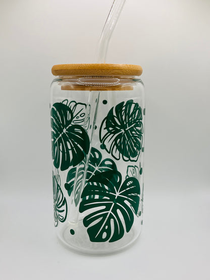 Monstera Leaf Iced Coffee Glass