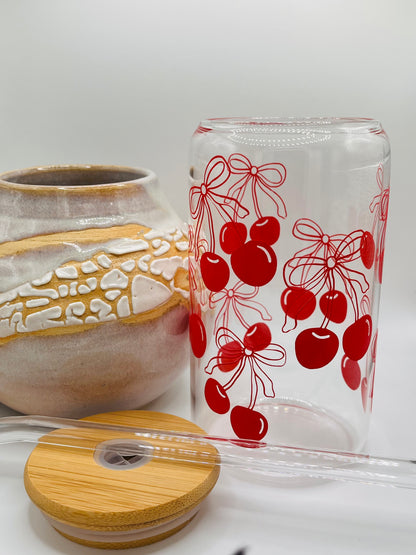 Cherry Bow Iced Coffee Glass