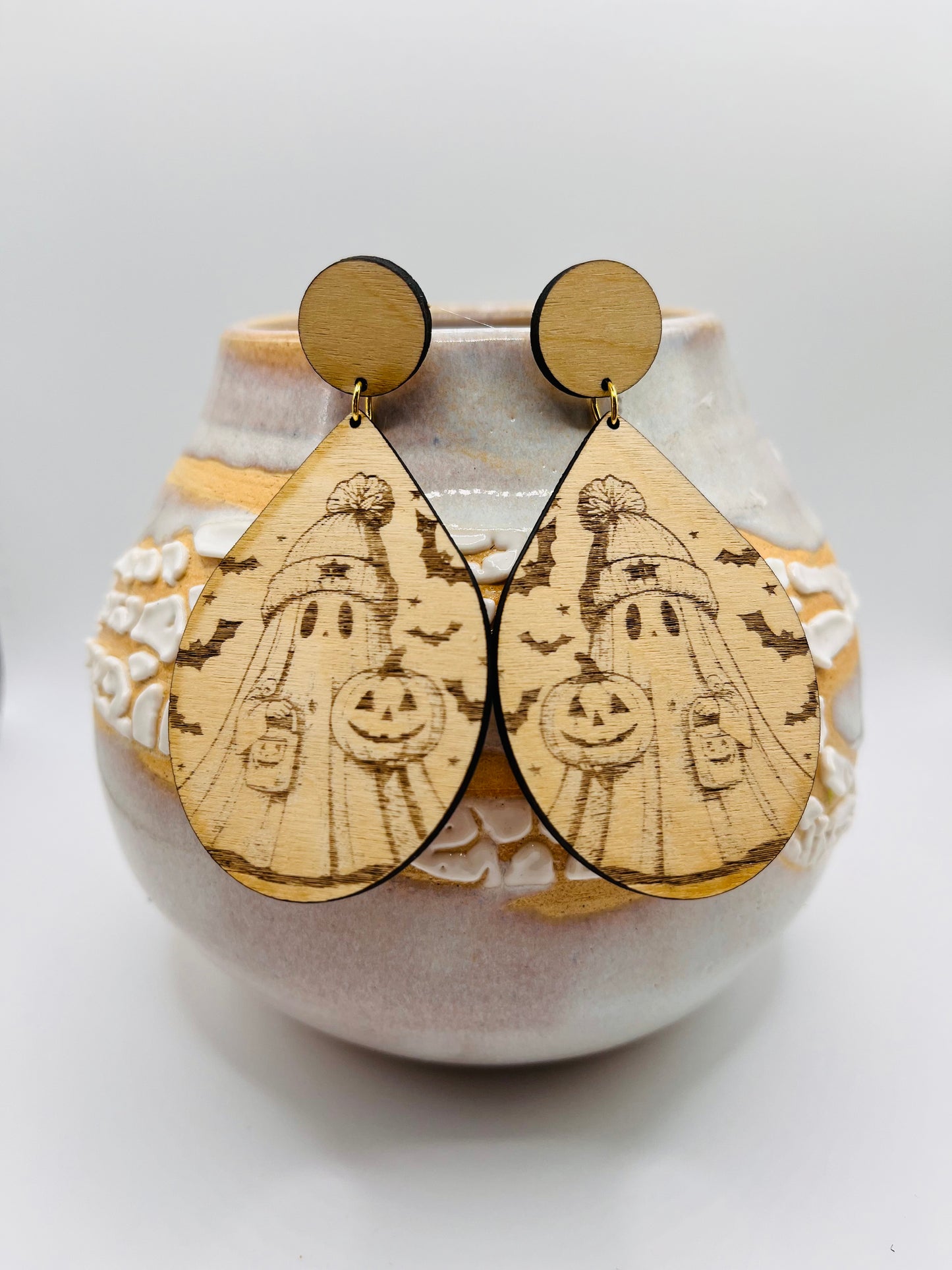 Fall Ghost Wood Earrings