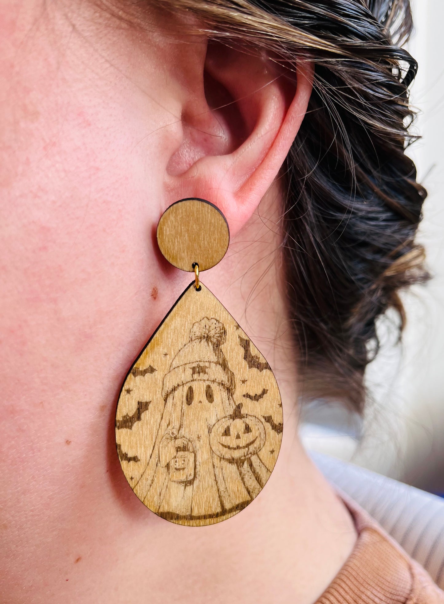 Fall Ghost Wood Earrings