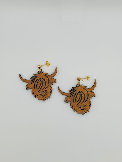 Highland Cow Dangle Wood Earrings