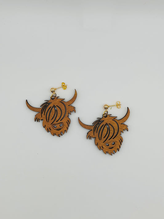 Highland Cow Dangle Wood Earrings