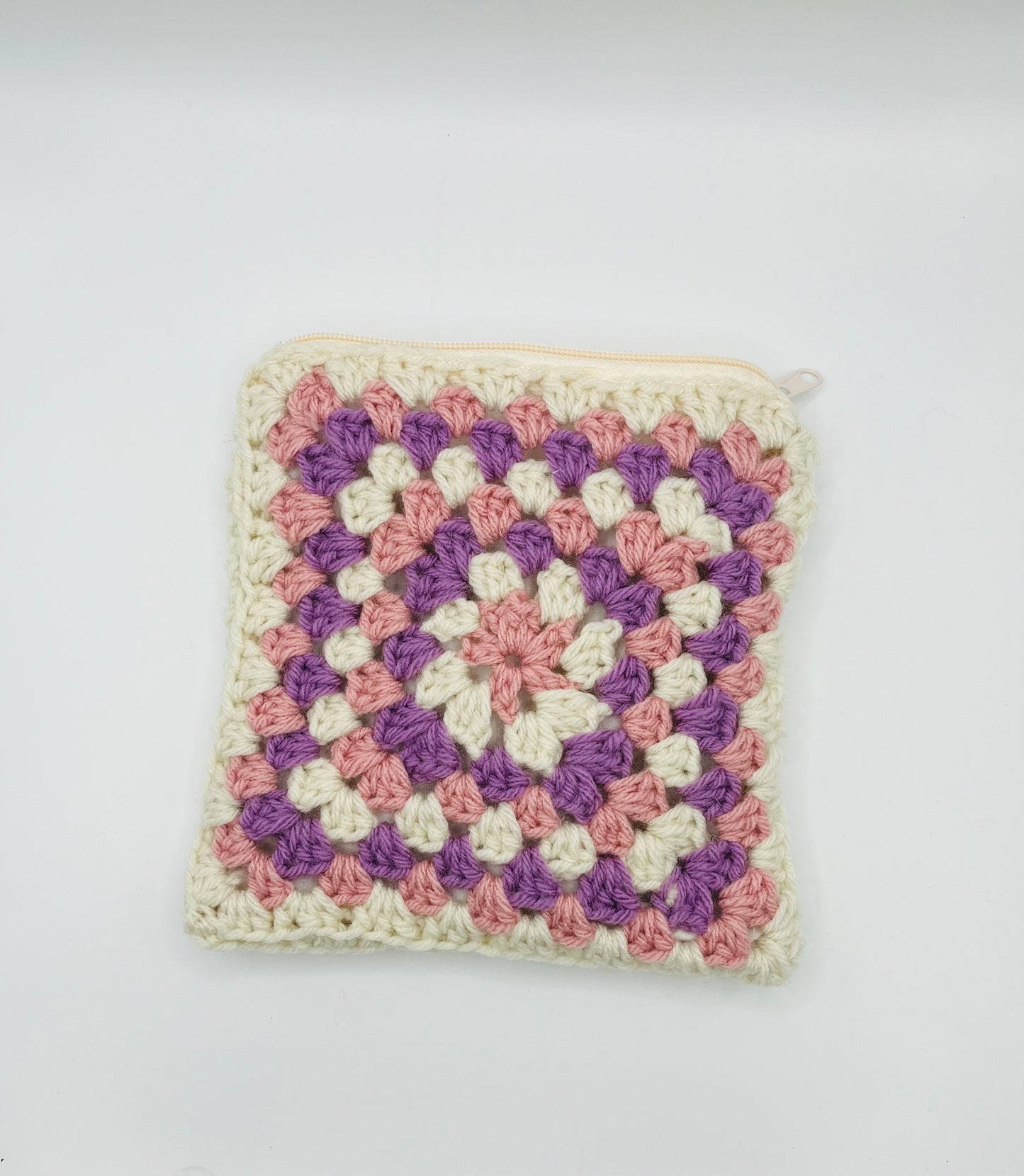 Crochet Purple, Pink & Cream Zipper Pouch