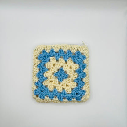 Crochet blue  & Cream Zipper Pouch