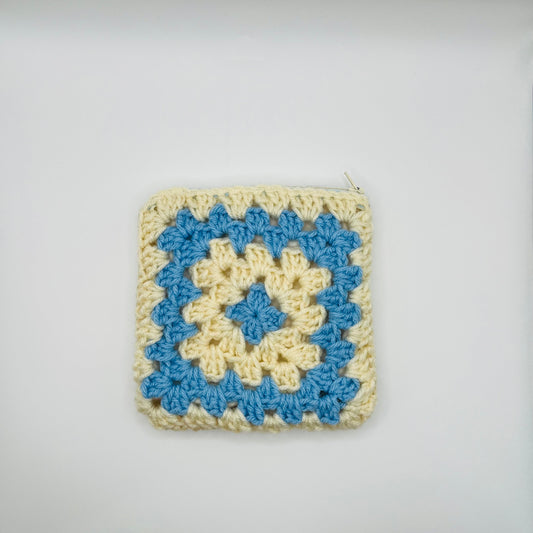 Crochet blue  & Cream Zipper Pouch