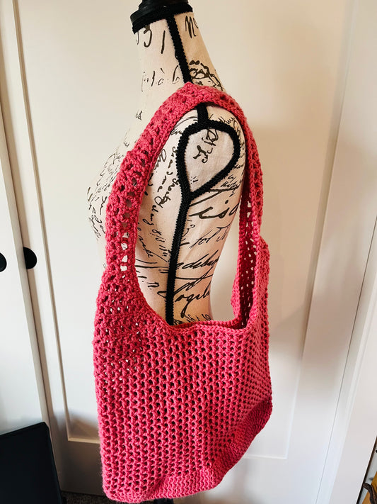 Crochet  Pink Mesh Tote Bag
