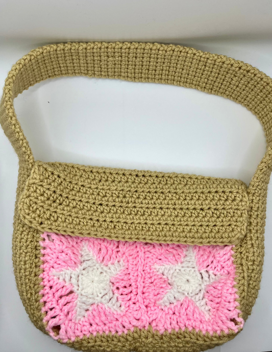 Crochet Messanger Light Pink Star Bag