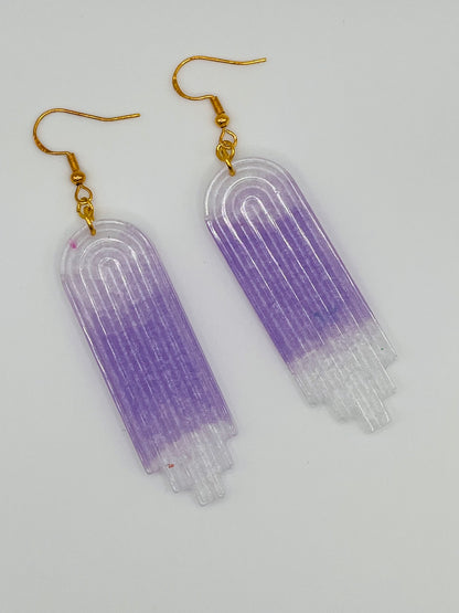 Purple and White Rainbow Shaped Resin Earrings