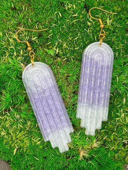 Purple and White Rainbow Shaped Resin Earrings