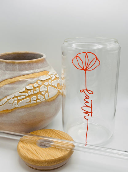 Faith Flower Iced Coffee Glass