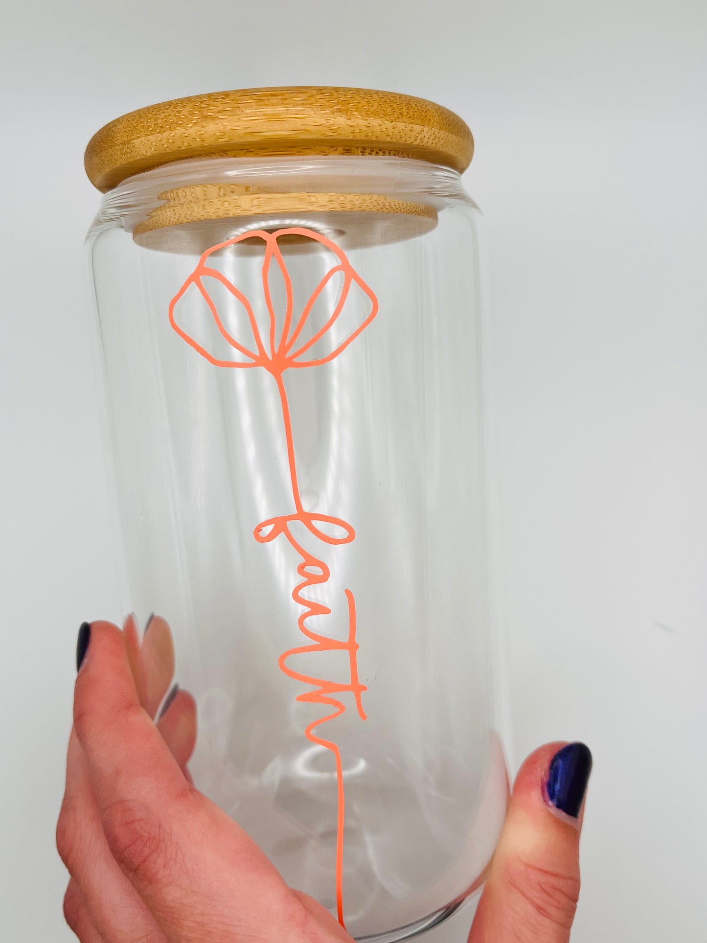 Faith Flower Iced Coffee Glass