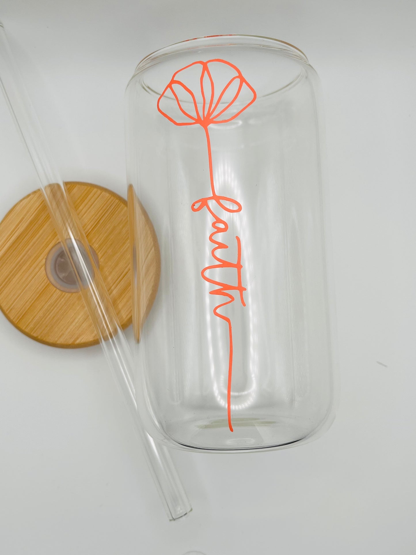 Faith Flower Iced Coffee Glass